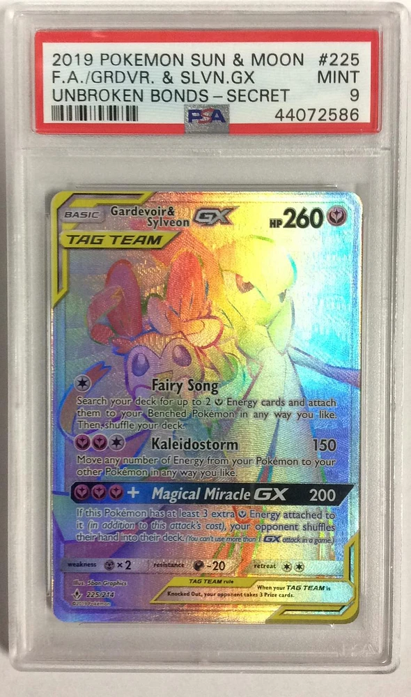 2019 Pokemon Sun & Moon Unbroken Bonds 225 Full Art/gardevoir & Sylveon Gx Secret PSA