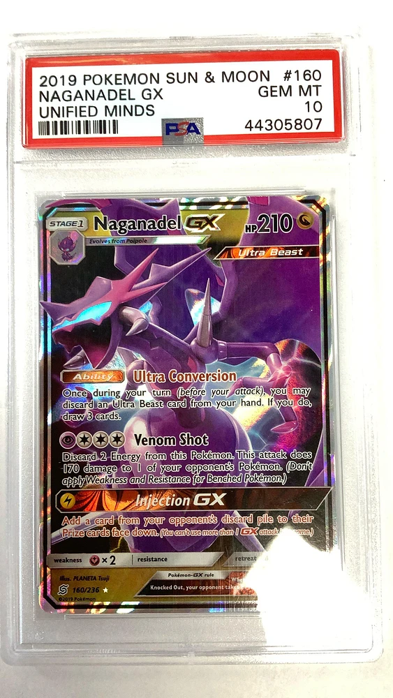 2019 Pokemon Sun & Moon Unified Minds 160 Naganadel Gx PSA 10