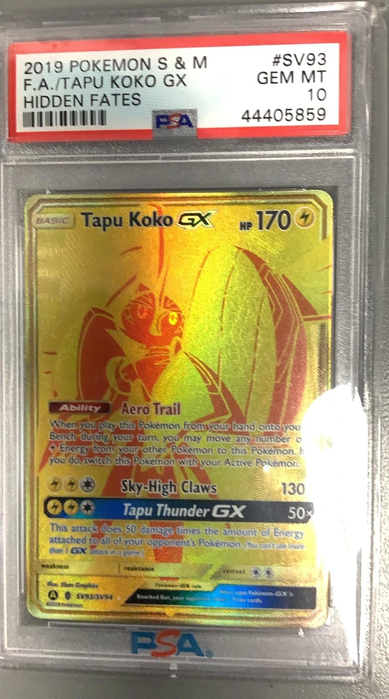 2019 Pokemon Sun & Moon Hidden Fates Sv93 Full Art/tapu Koko Gx PSA