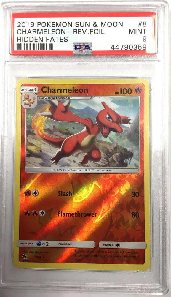 2019 Pokemon Sun & Moon Hidden Fates 8 Charmeleon-reverse Foil PSA