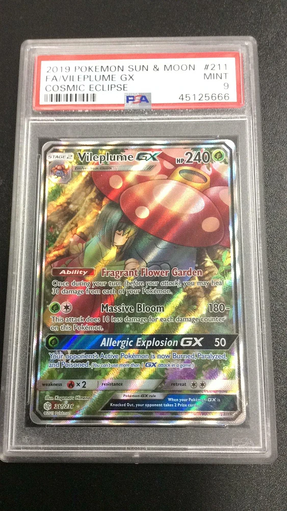 2019 Pokemon Sun & Moon Cosmic Eclipse 211 Fa/vileplume Gx PSA 9
