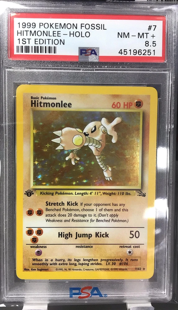 1999 Pokemon Fossil 7 Hitmonlee-holo 1st Edition PSA NM-MT+ 8.5