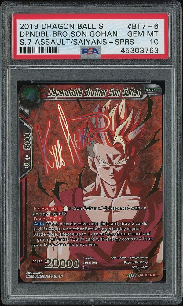 2019 Dragon Ball Super Card Game Series 7 Assault Of The Saiyans Bt7-006 Dependable Brother Son Gohan Special Rare Signature PSA 10