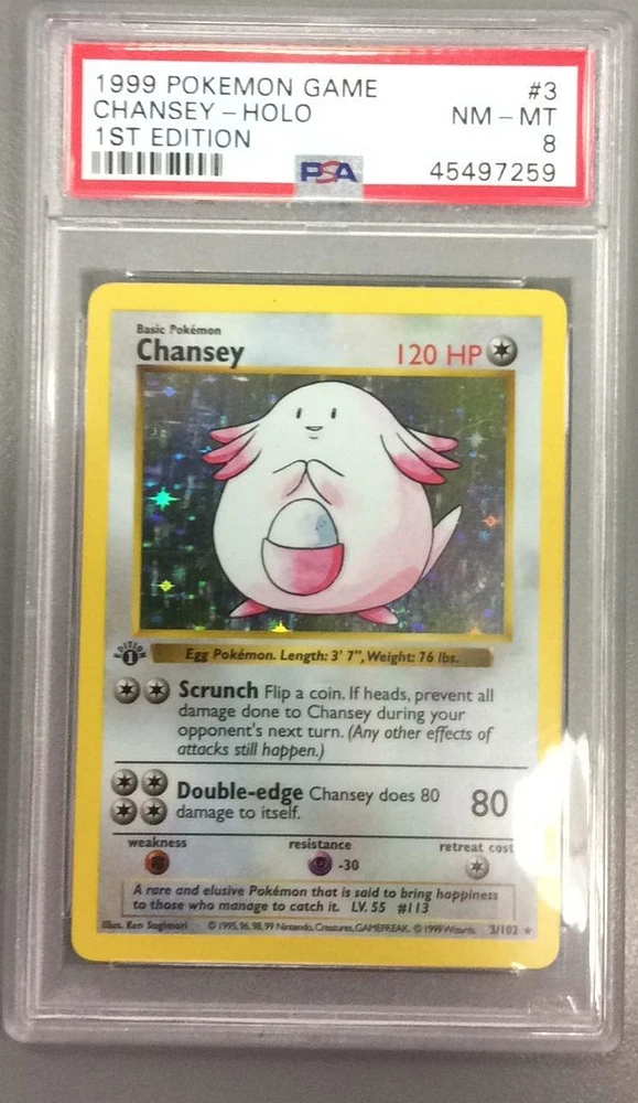 1999 Pokemon Game 3 Chansey-holo 1st Edition PSA 8