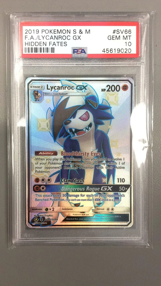 2019 Pokemon Sun & Moon Hidden Fates Sv66 Fa/lycanroc Gx PSA