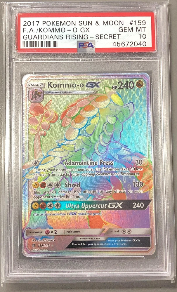 2017 Pokemon Sun & Moon Guardians Rising 159 Full Art/kommo-o Gx Secret PSA 10