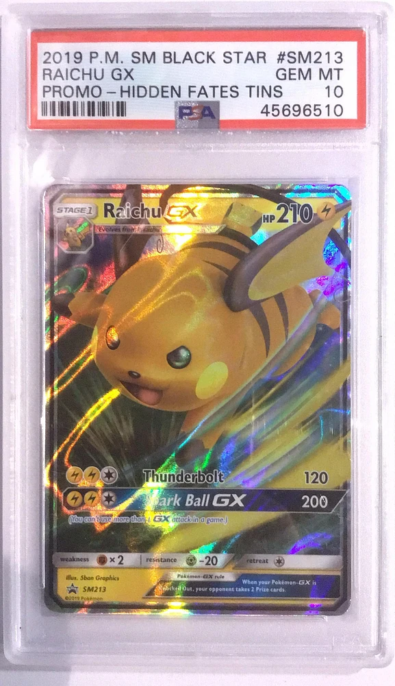 2019 Pokemon Sm Black Star Promo Sm213 Raichu Gx Hidden Fates Tins PSA
