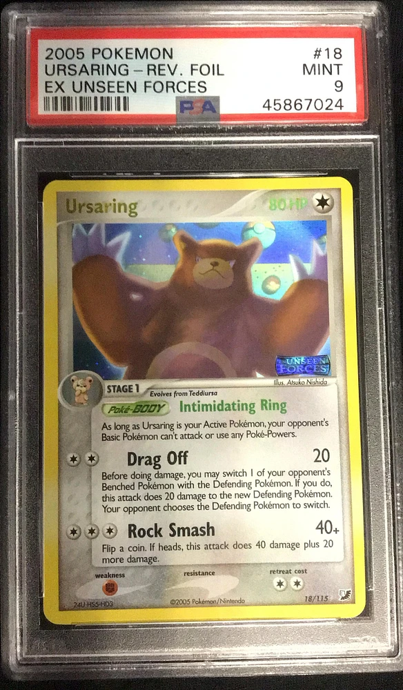 2005 Pokemon Ex Unseen Forces 18 Ursaring-reverse Foil PSA 9