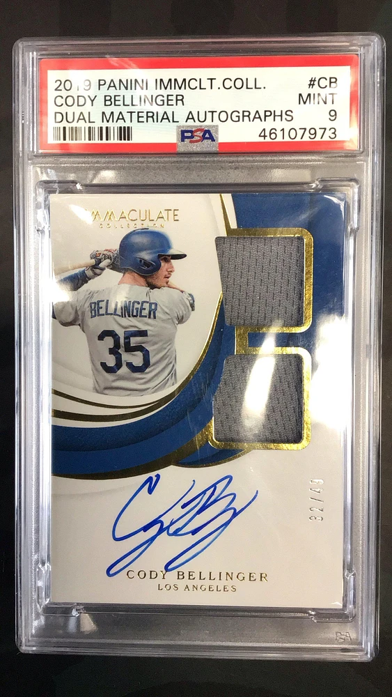 2019 Panini Immaculate Collection Dual Material Autographs Cb Cody Bellinger PSA 9