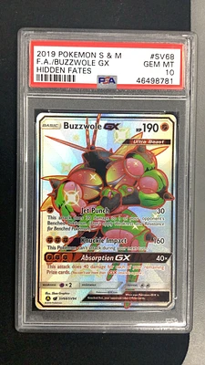 2019 Pokemon Sun & Moon Hidden Fates Sv68 Full Art/buzzwole Gx PSA 10