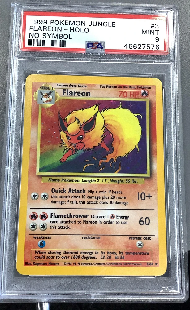 1999 Pokemon Jungle 3 Flareon-holo No Symbol PSA