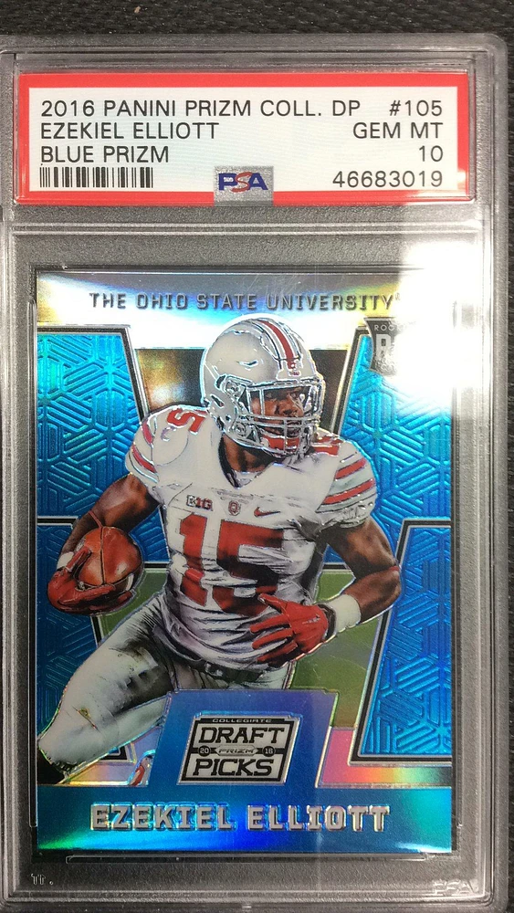 2016 Panini Prizm Collegiate Draft Picks 105 Ezekiel Elliott Blue Prizm PSA 10