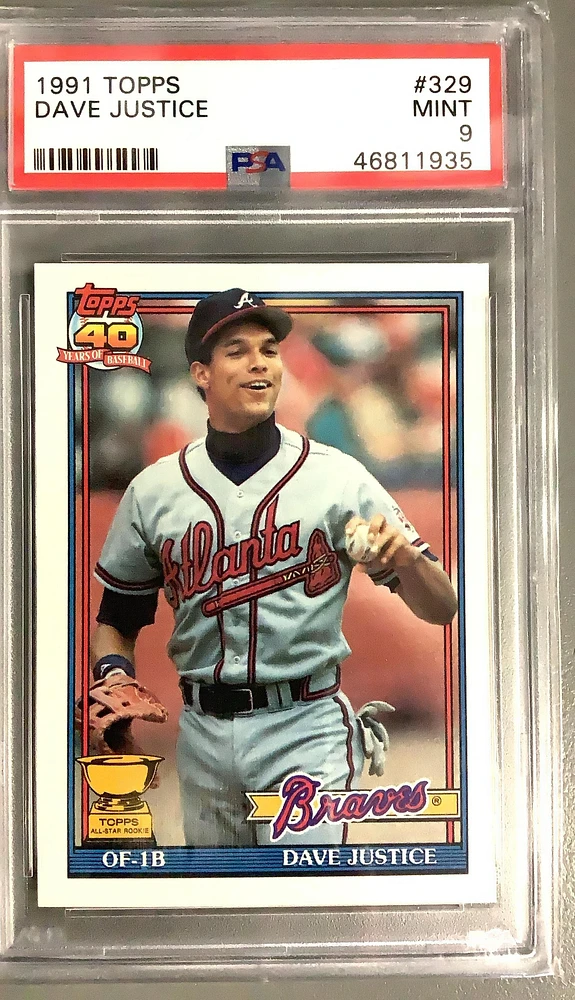 1991 Topps 329 Dave Justice PSA 9