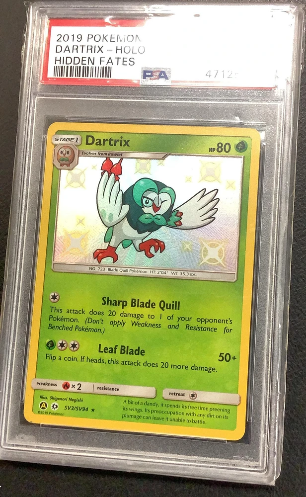 2019 Pokemon Sun & Moon Hidden Fates Sv3 Dartrix-holo PSA