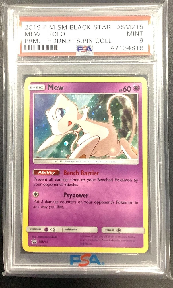 2019 Pokemon Sm Black Star Promo Sm215 Mew-holo Hidden Fates Pin Collection PSA 9