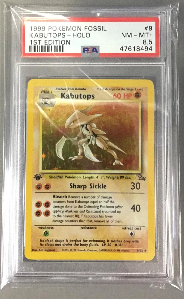 1999 Pokemon Fossil 9 Kabutops-holo 1st Edition PSA NM-MT+ 8.5