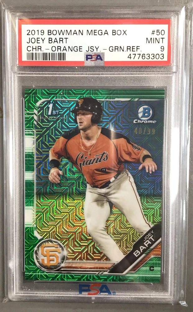 2019 Bowman Mega Box Chrome 50 Joey Bart Orange Jersey-green Refractor PSA 9