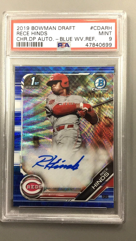 2019 Bowman Draft Chrome Draft Picks Autograph Cdarh Rece Hinds Blue Wave Refractor PSA 9