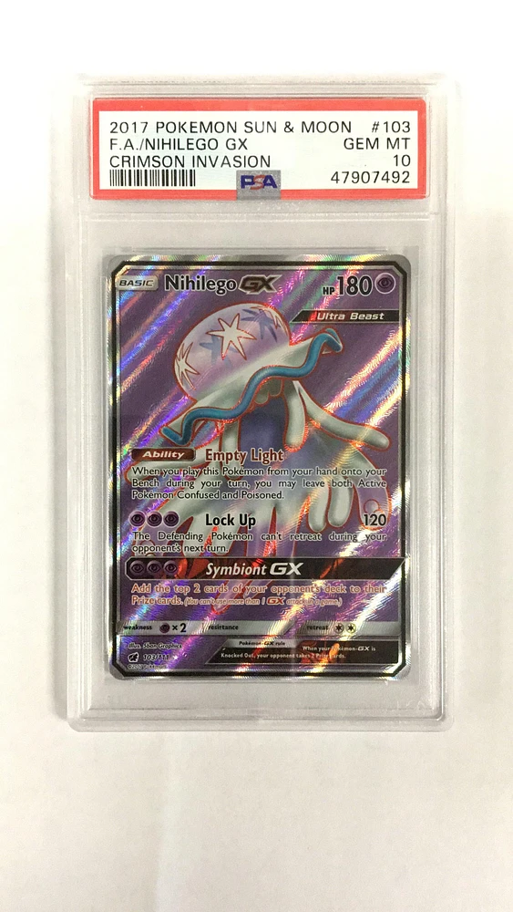 2017 Pokemon Sun & Moon Crimson Invasion 103 Full Art/nihilego Gx PSA 10