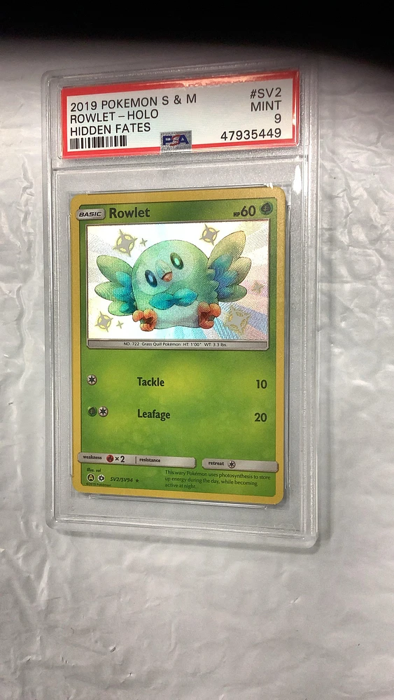 2019 Pokemon Sun & Moon Hidden Fates Sv2 Rowlet-holo PSA