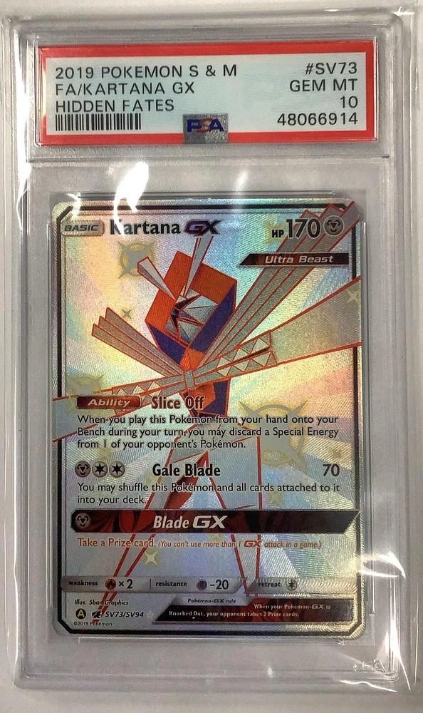 2019 Pokemon Sun & Moon Hidden Fates Sv73 Full Art/kartana Gx PSA