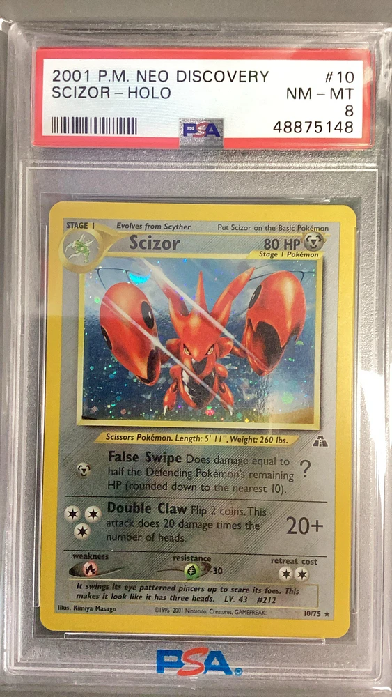 2001 Pokemon Neo Discovery 10 Scizor-holo PSA 8