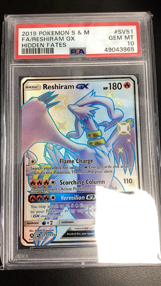 2019 Pokemon Sun & Moon Hidden Fates Sv51 Fa/reshiram Gx PSA