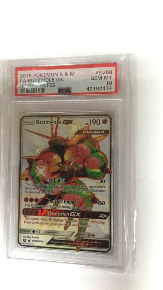 2019 Pokemon Sun & Moon Hidden Fates Sv68 Fa/buzzwole Gx PSA 10