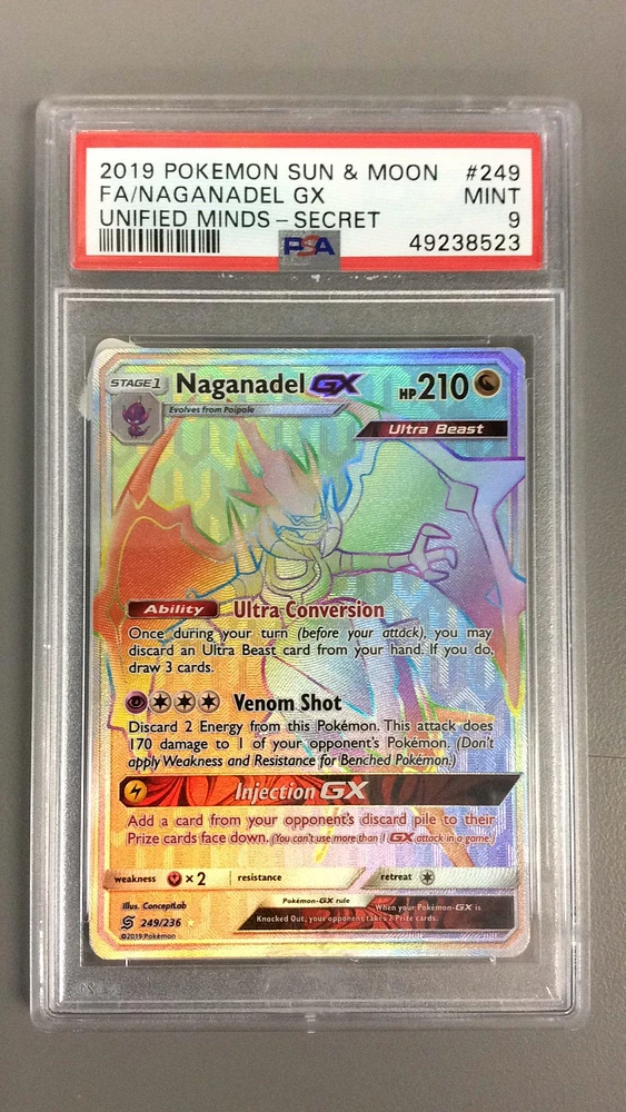 2019 Pokemon Sun & Moon Unified Minds 249 Full Art/naganadel Gx Secret PSA 9