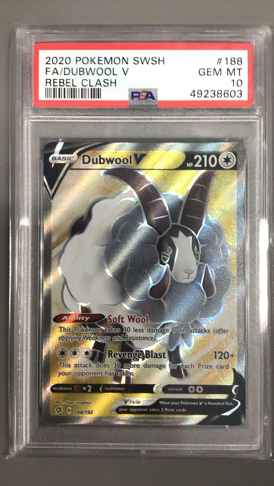 2020 Pokemon Sword & Shield Rebel Clash 188 Fa/dubwool V PSA 10