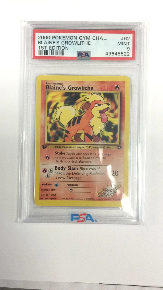 2000 Pokemon Gym Challenge 62 Blaine's Growlithe 1st Edition PSA 9
