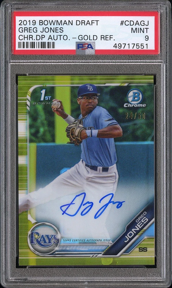 2019 Bowman Draft Chrome Draft Picks Autograph Cdagj Greg Jones Gold Refractor PSA 9