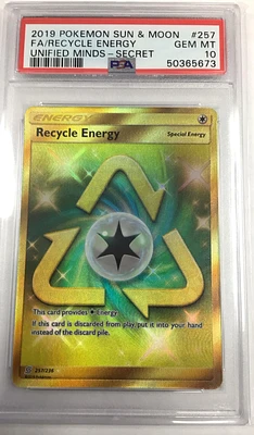 2019 Pokemon Sun & Moon Unified Minds 257 Full Art/recycle Energy Secret PSA 10