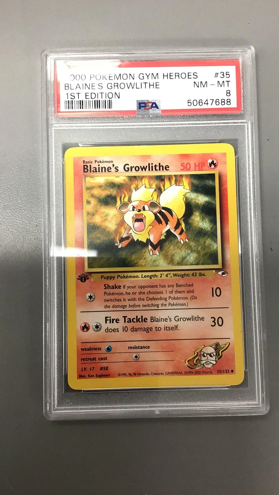 2000 Pokemon Gym Heroes 35 Blaine's Growlithe PSA 8