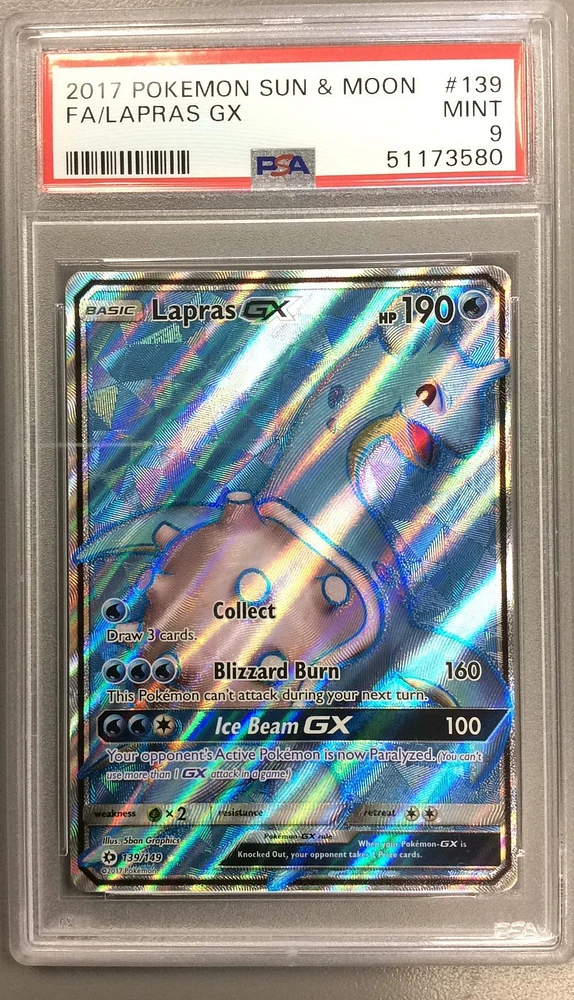 2017 Pokemon Sun & Moon 139 Full Art/lapras Gx PSA