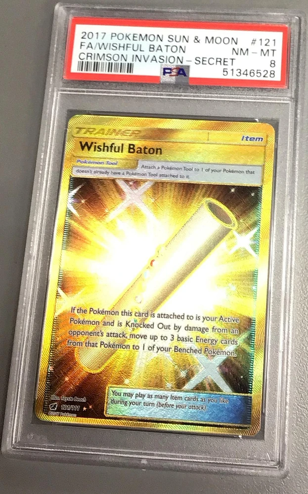 2017 Pokemon Sun & Moon Crimson Invasion 121 Full Art/wishful Baton Secret PSA 8