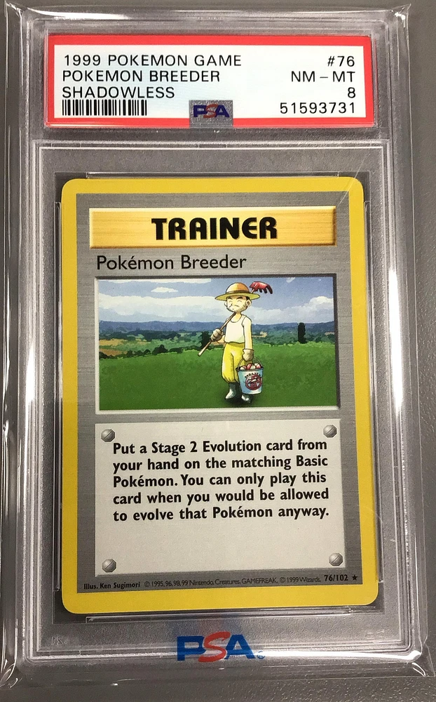 1999 Pokemon Game 76 Pokemon Breeder Shadowless PSA 8