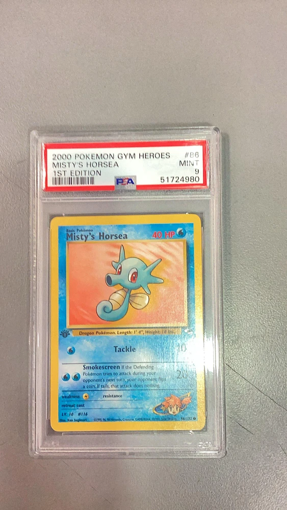 2000 Pokemon Gym Heroes 86 Misty's Horsea 1st Edition PSA