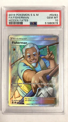 2019 Pokemon Sun & Moon Hidden Fates Sv83 Fa/fisherman PSA 10