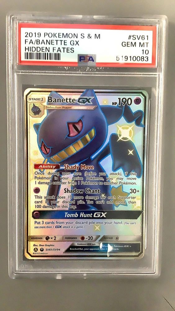 2019 Pokemon Sun & Moon Hidden Fates Sv61 Fa/banette Gx PSA