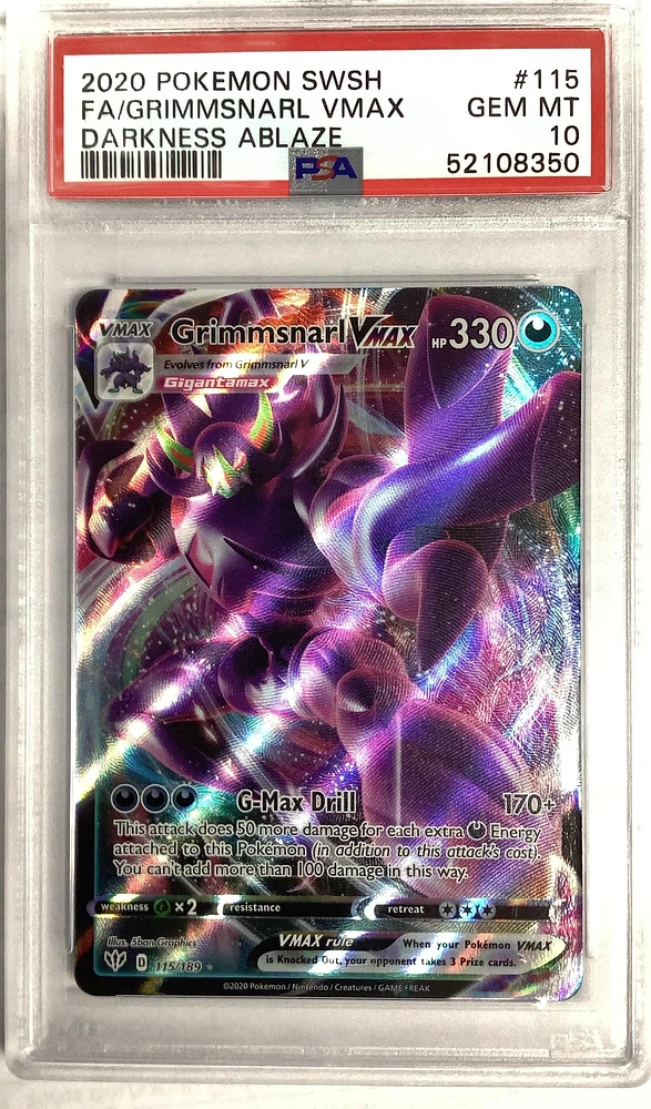2020 Pokemon Sword & Shield Darkness Ablaze 115 Full Art/grimmsnarl Vmax PSA 10