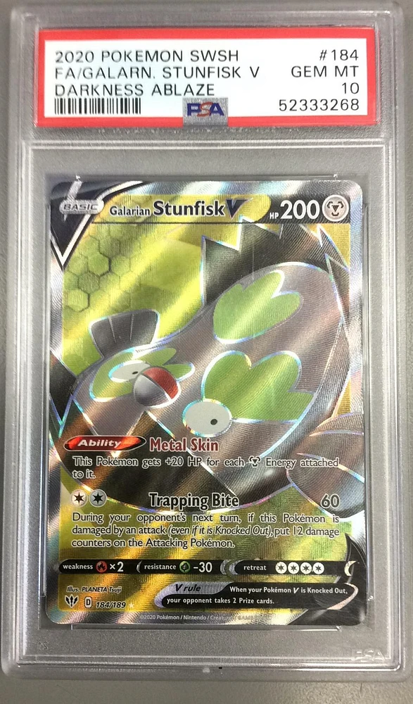 2020 Pokemon Sword & Shield Darkness Ablaze 184 Full Art/galarian Stunfisk V PSA 10
