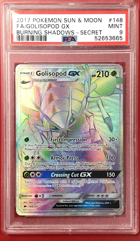 2017 Pokemon Sun & Moon Burning Shadows 148 Full Art/golisopod Gx Secret PSA 9