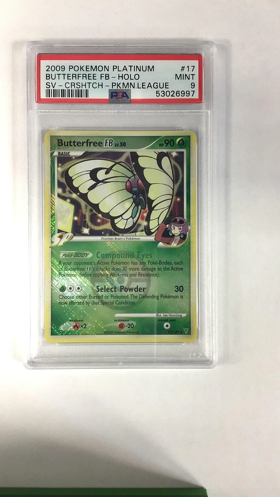 2009 Pokemon Platinum Supreme Victors 17 Butterfree Fb-holo Crosshatch-2010 Pokemon League PSA