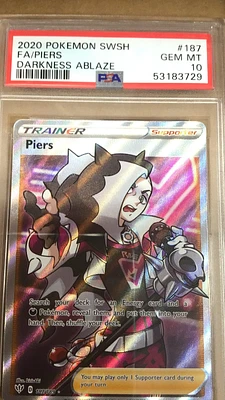 2020 Pokemon Sword & Shield Darkness Ablaze 187 Full Art/piers PSA 10