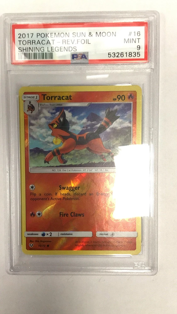 2017 Pokemon Sun & Moon Shining Legends 16 Torracat-reverse Foil PSA 9