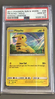 2017 Pokemon Sun & Moon Shining Legends 28 Pikachu-holo PSA 10
