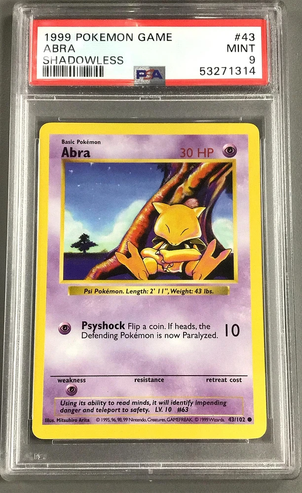 1999 Pokemon Game 43 Abra Shadowless PSA