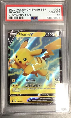 2020 Pokemon Swsh Black Star Promo 063 Pikachu V V Powers Tins PSA 10
