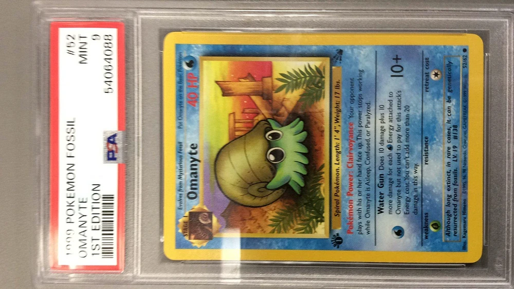 1999 Pokemon Fossil 52 Omanyte 1st Edition PSA